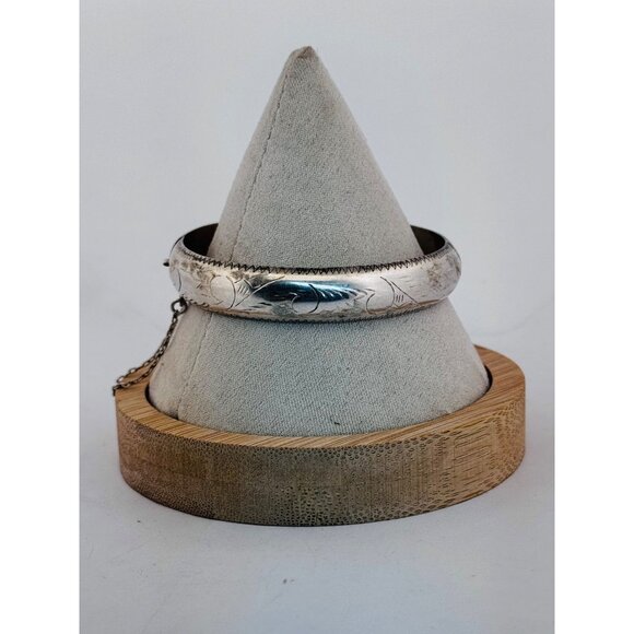 Vintage 925 Sterling Silver Engraved Hinged Bangle Bracelet Size 7.25 Estate - Picture 4 of 10